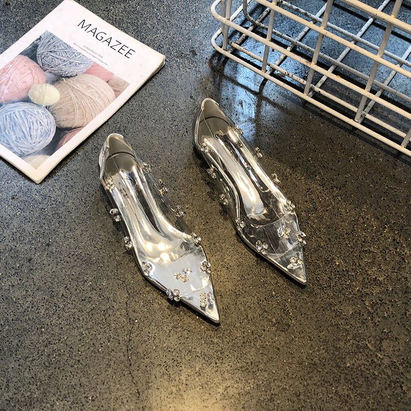 巨好看~ 温柔仙女风透明水钻低跟平底单鞋L女时尚尖头浅口包头凉,女鞋,浅口单鞋,淘宝优惠券,粉丝福利购,淘宝优惠卷