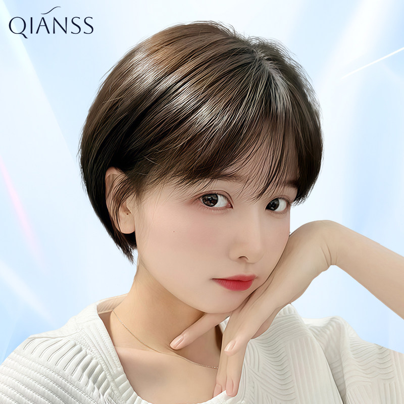 假发夏天薄款全头套女时尚减龄z层次挂耳短发真人真发增发蓬松自
