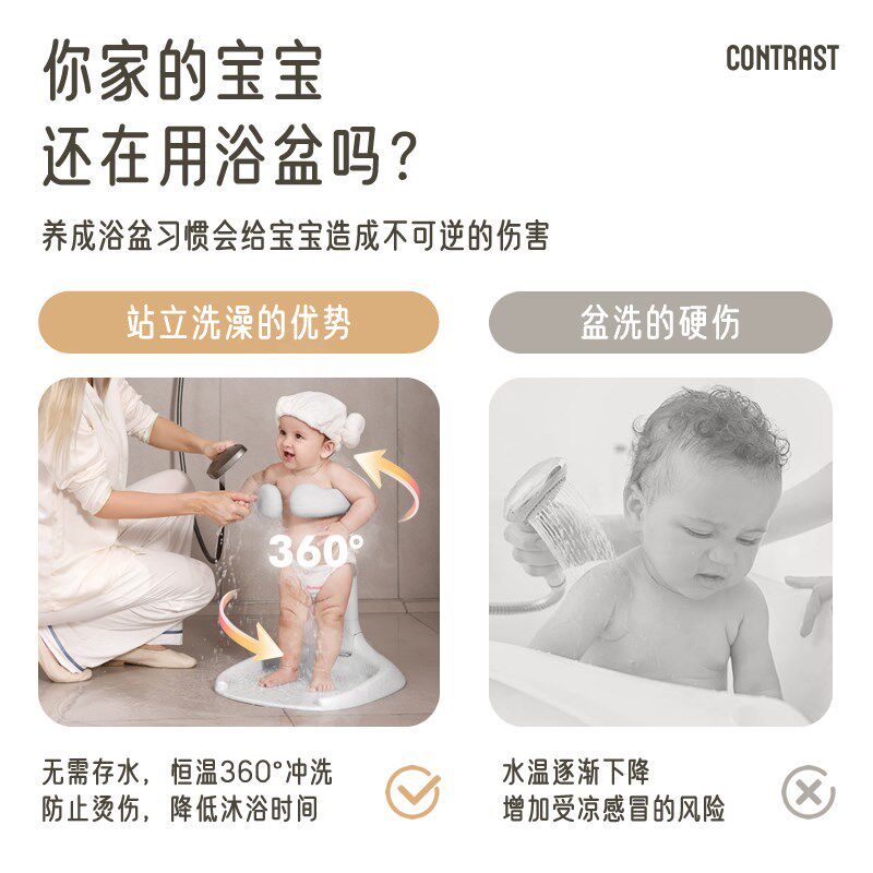 婴幼儿童洗澡宝宝站立p洗浴神器沐浴澡盆淋浴台可折叠洗头屁屁神
