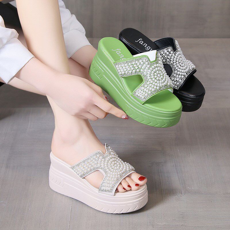 高跟拖鞋b女外穿2024夏季新款韩版厚底增高9cm小个子夏天凉拖鞋子