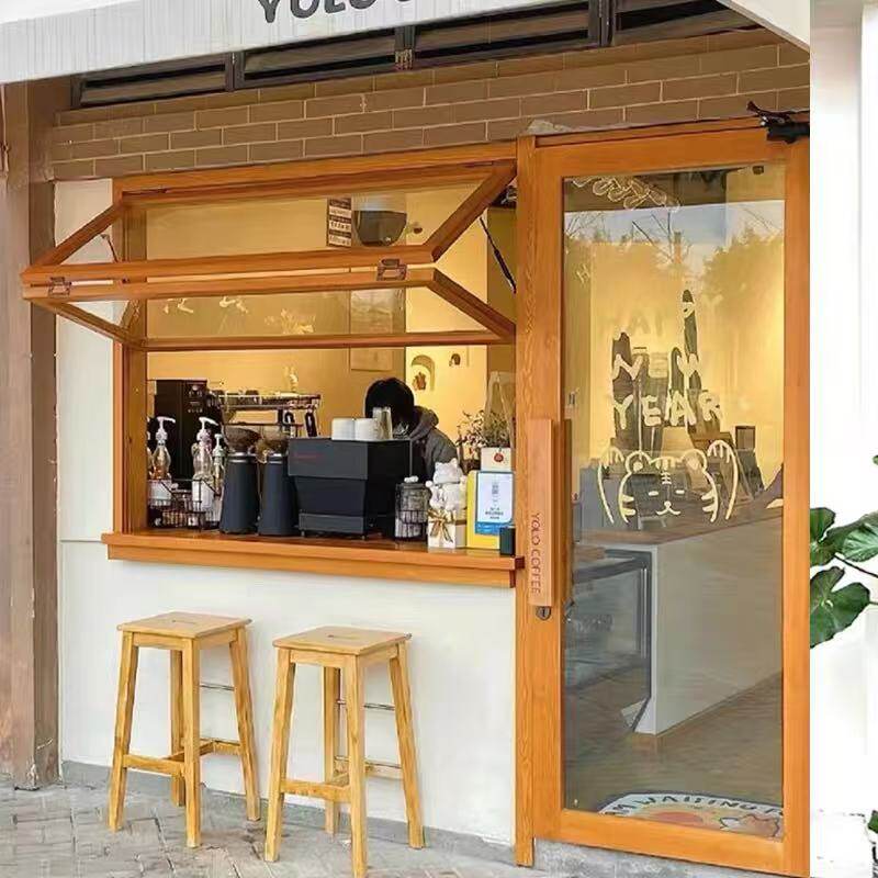 实木原木风窗户上下推拉折叠窗厨房对开 门木头窗户咖啡店木质定