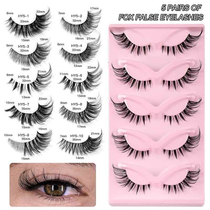 False Eyelashes Wispy Cat Eye 5 Pairs NatuOral Fluffy Volume