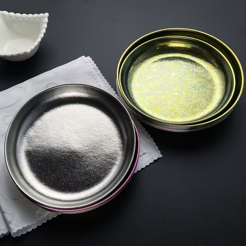 纯钛盘子蔬菜水果盘户外露营餐盘结晶冰花零食小吃家用钛圆盘子
