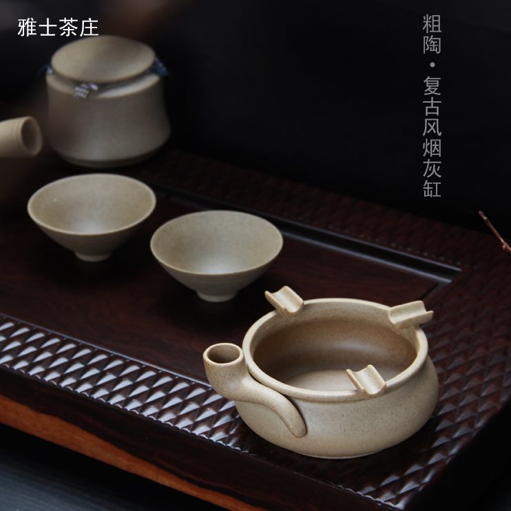 日式粗陶烟灰缸创意个性时尚陶瓷复古大号烟缸办公客厅防风烟灰缸