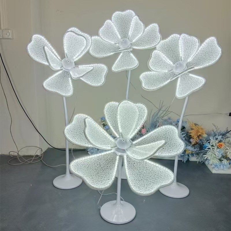 新款婚庆道具铁艺发光杜丹花路引四件套t台蕾丝场景布置摆件现场
