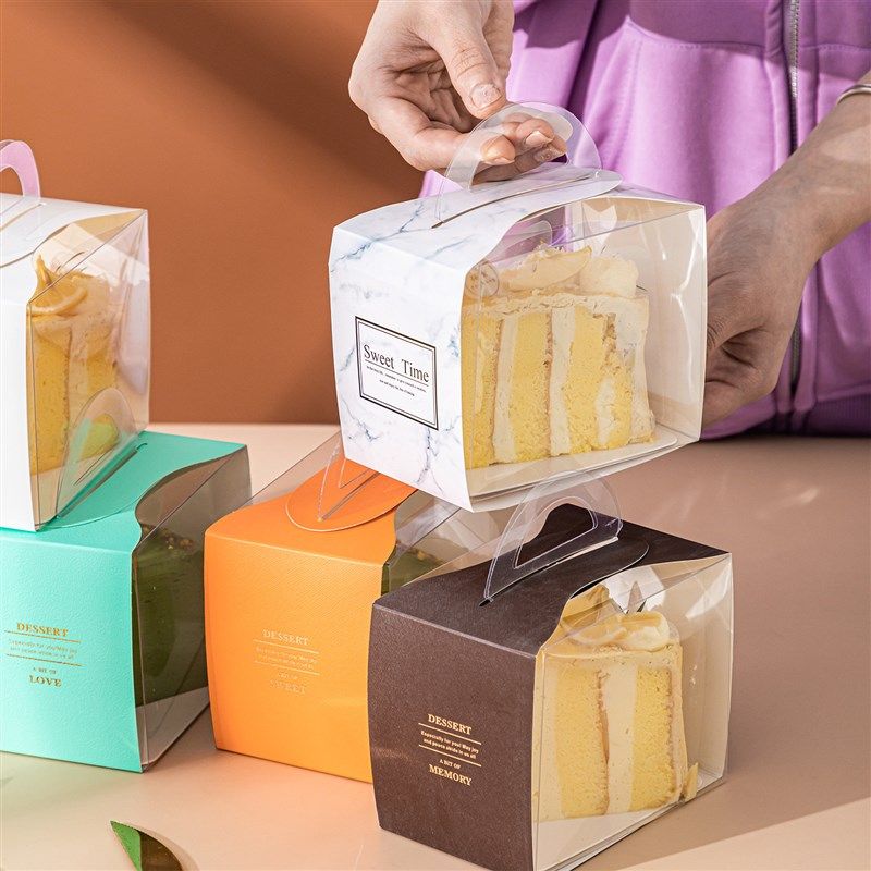 切块透明手提盒蛋糕盒提拉米苏泡芙巴斯克瑞士卷分隔一次性打包盒