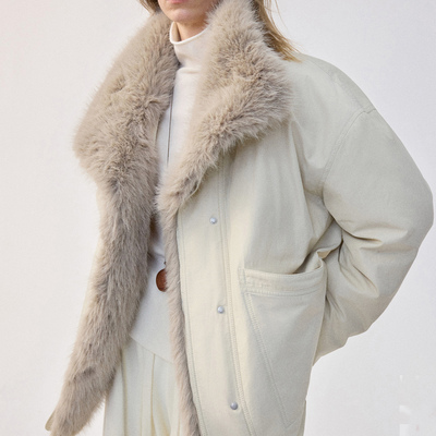 雪狐90白鸭绒可拆卸毛领派克羽绒服外套女士冬季2025新中长款白色