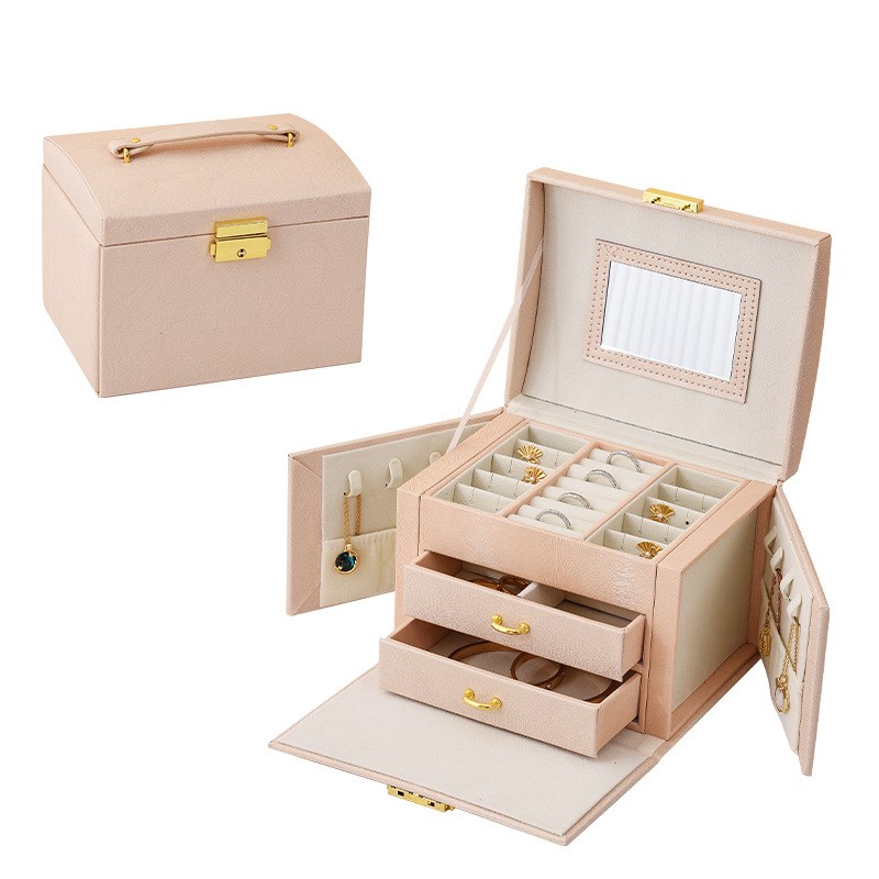 Cross border PU jewelry EboxPU皮革戒指项链饰品带镜片收纳盒