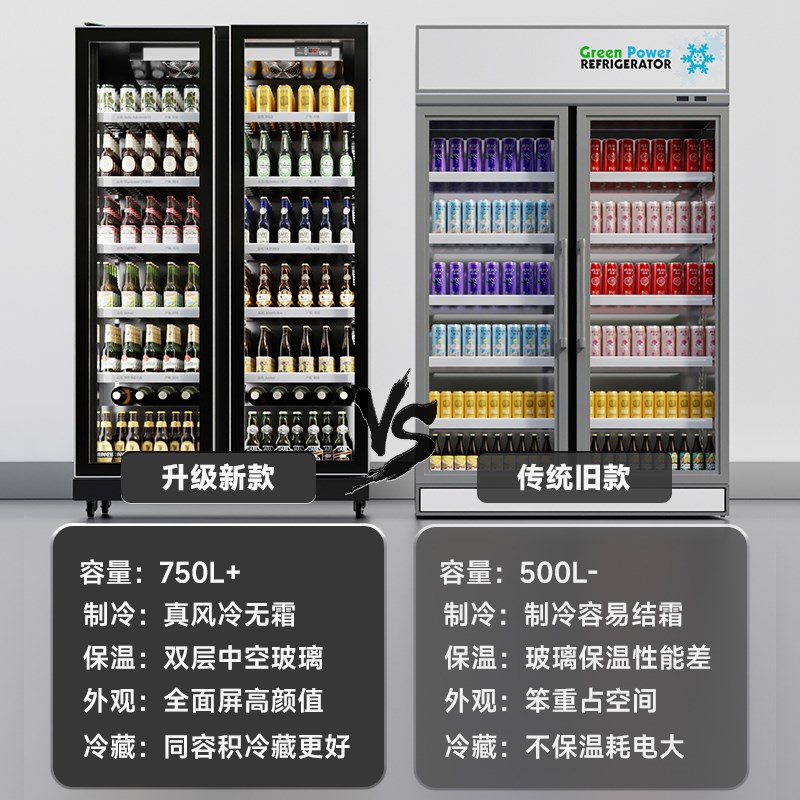 锤石啤酒柜饮料柜酒水展示柜冷藏网红冰柜商用冷柜三门酒吧冰箱