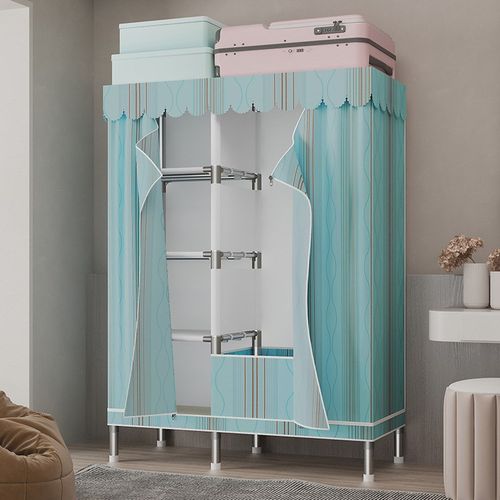 合金钢接口简易布衣柜拉链全封闭加粗钢管加厚全钢架加固家用布柜