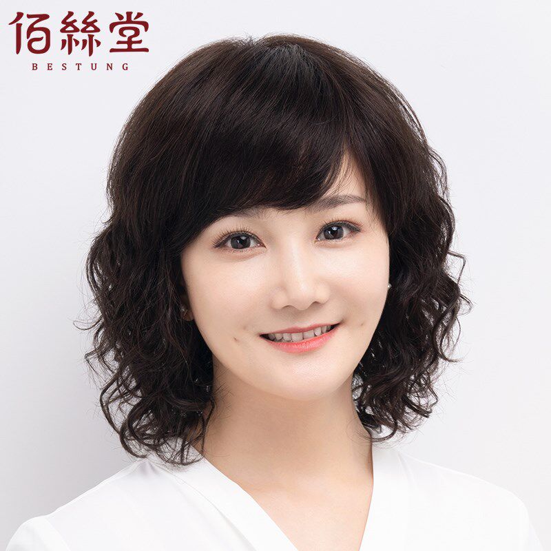 假发女长发羊毛卷妈妈中长发全头套真发全真人发丝假头发自然发套
