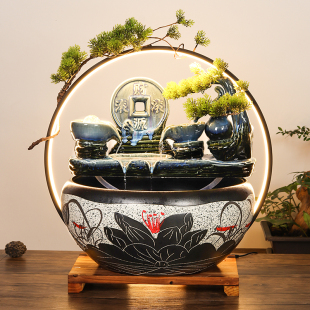 景德镇陶瓷鱼缸家用流水喷泉特大号养鱼盆客厅乌龟碗莲盆加湿摆件