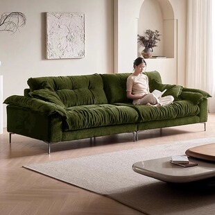 2025新客厅绿色雪绒布可拆卸和可洗涤云高小公寓直排优雅的棉麻织