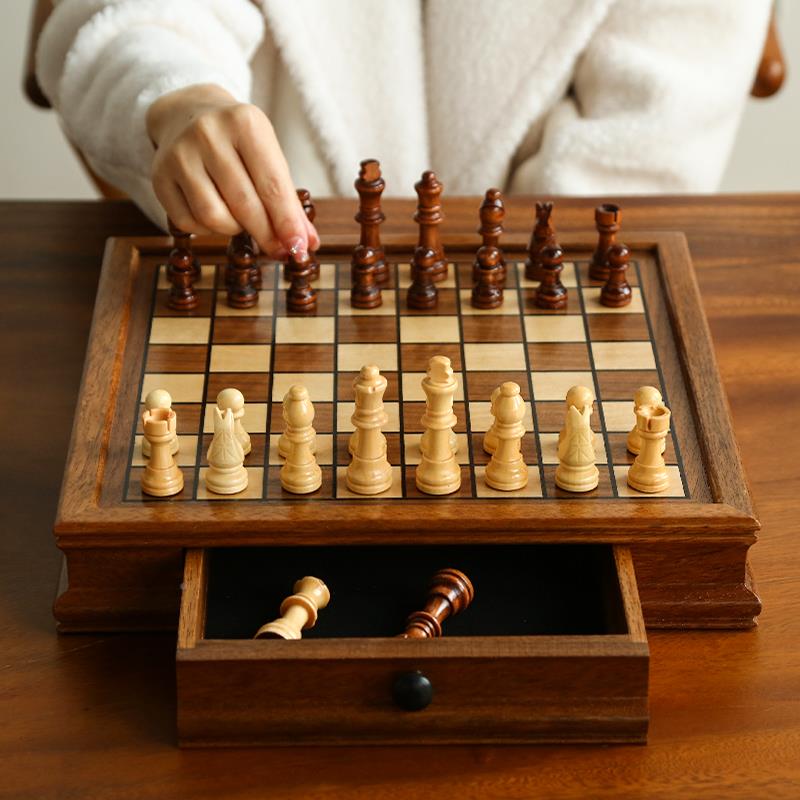 国际e象棋高TSHTM31档胡桃c木实木抽屉款木质磁性套装沙摆比利棋