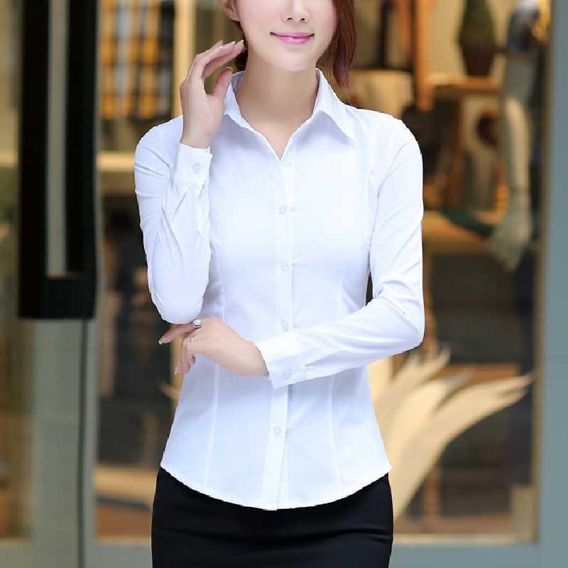 职业女装白衬衫女士长袖寸衫V领衬衫