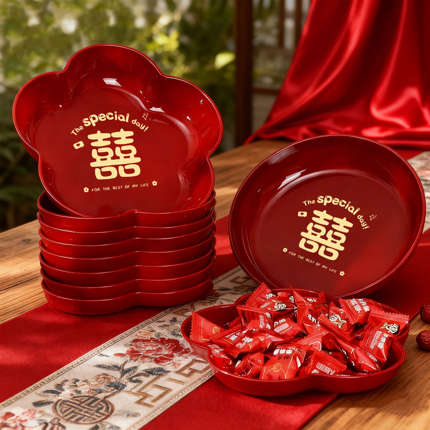 结婚果盘专用干果喜盘茶几托盘