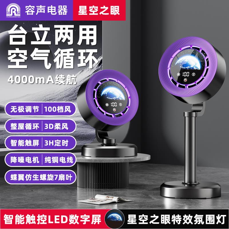 容RS-FT28声电风扇立式桌面摇头静音用US充学生宿舍小B电型台式家