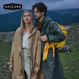 UNICARE机能复古防风外套男女长款 户外骑行雨披潮牌 防水雨衣时尚