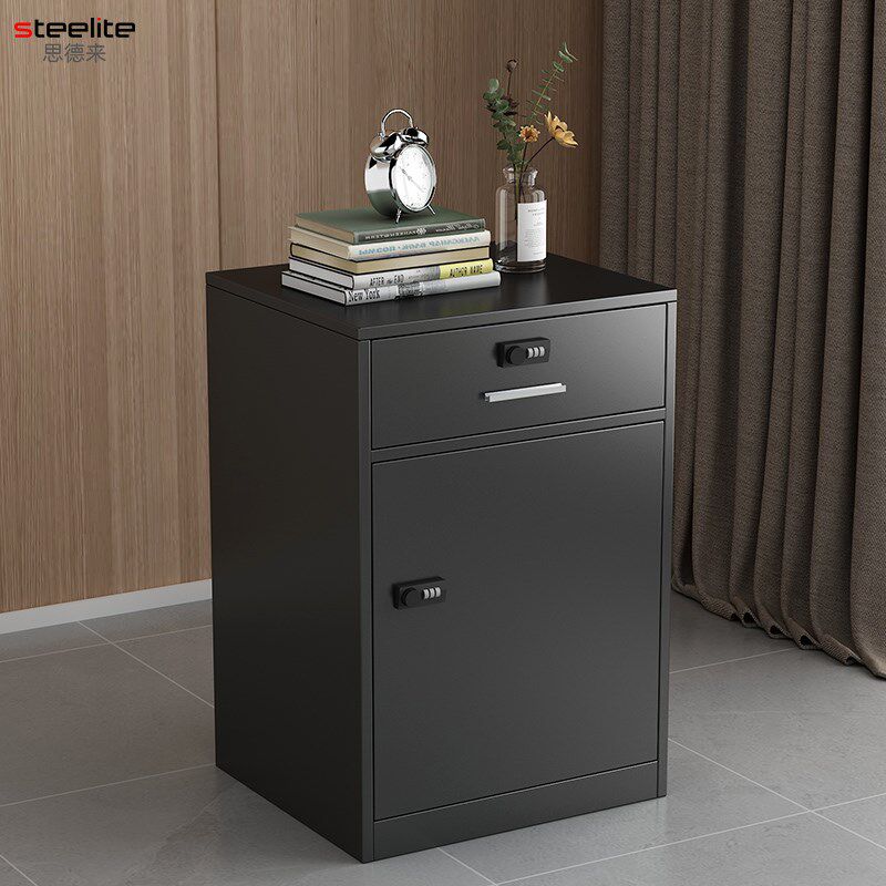 加厚办公带锁铁皮小柜子桌下文件档案收纳柜家用床头矮柜密码柜