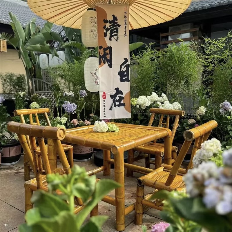 竹椅子靠背椅手工老式编藤椅户外庭院竹桌椅阳台凳子儿童椅餐饮椅