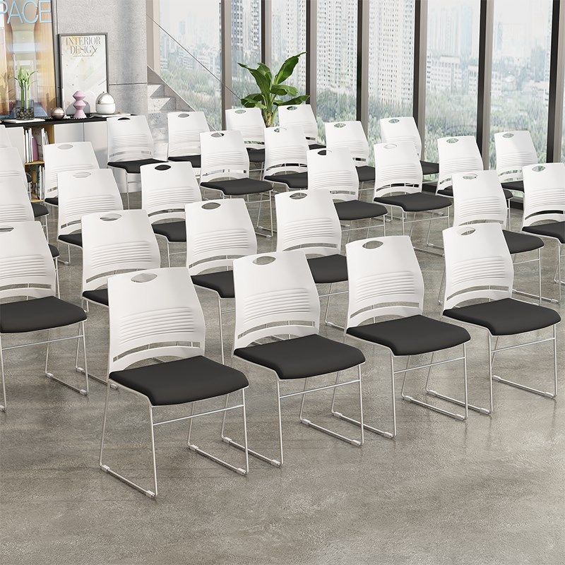 会议办公椅现代简约塑料电脑椅实心钢管弓形可叠放洽谈椅培训椅子