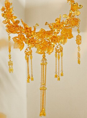 金色项链项圈花朵重工高级复古滑索新娘颈圈秀禾服龙凤褂晨袍项链