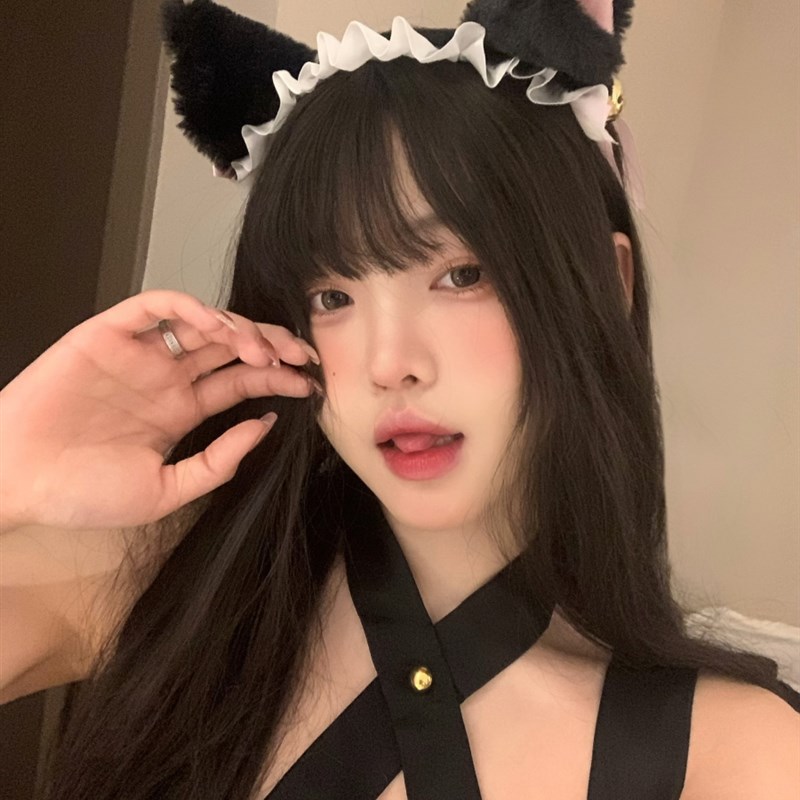 黑色铃铛猫耳朵头饰发箍少发夹兽耳lolita发饰cos可爱蕾丝发卡子