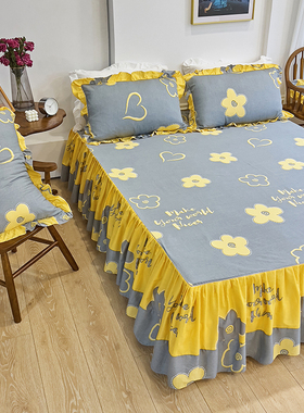 纯棉单件床裙式床罩全棉床盖1.8米1.5m床单裙防滑保护套荷叶边