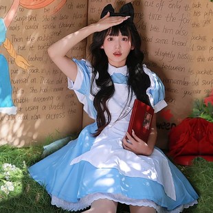 爱丽丝梦游仙境女仆装cos万圣节可爱二次元少女lolita软妹连衣裙