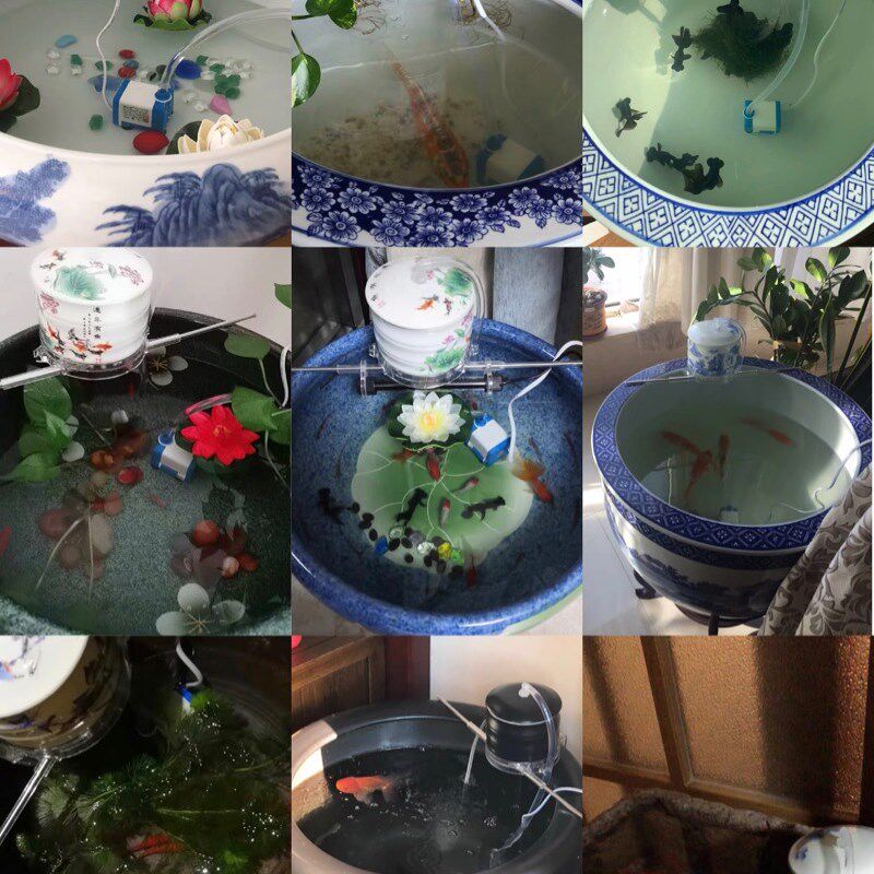 景德镇陶瓷鱼缸过滤器圆形三合一净水小型圆缸外置循环水泵增氧泵