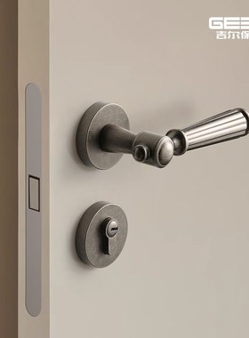 吉尔保盾法式门锁室内卧室锁具静音磁吸房门锁复古银灰色木门把手