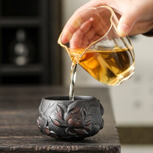 紫陶荷塘主人杯陶瓷功夫茶杯茶具个人品茗杯大容量茶碗w0291