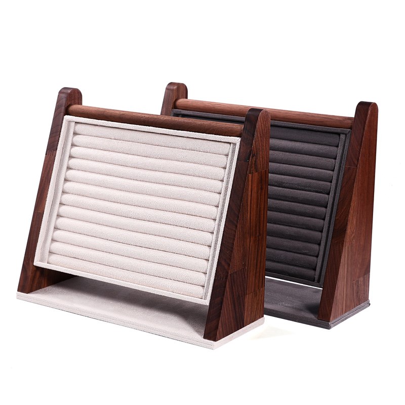 胡桃木戒指展示架斜角戒指收纳盒立式耳钉戒指展示盘大容量首饰架