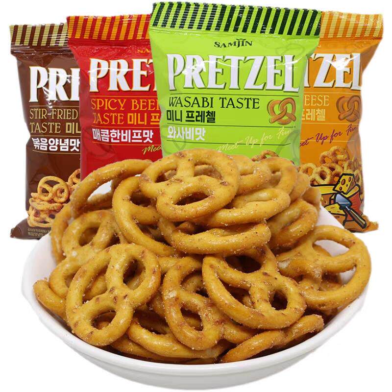 韩国进口SAMJIN三进饼干圈咸味芝士年糕蝴蝶形饼干休闲膨化小零食