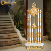 御玛玉石落地钟客厅大摆落地钟奢华大号座钟纯铜金色钟表静音家用