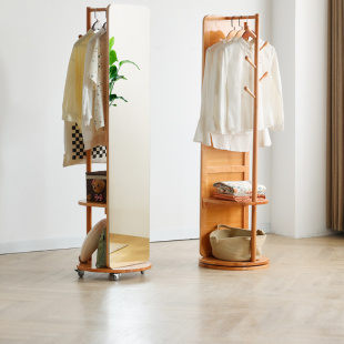 可旋转实木穿衣镜挂衣架一体试衣服镜子卧室落地全身镜女生化妆镜