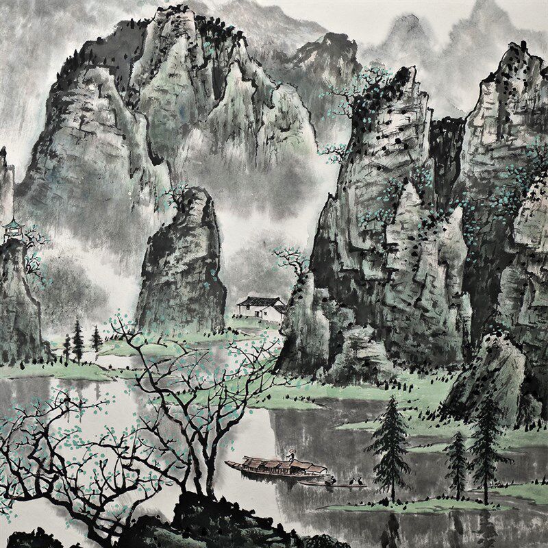 国画 白雪石 漓江春色 水墨风景山水画 宣纸绢布艺术微喷复制 - 实物图