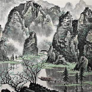 国画 白雪石 漓江春色 水墨风景山水画 宣纸绢布艺术微喷复制