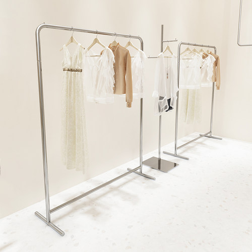 服装店展示架银色挂衣架不锈钢落地式女装陈列架衣服架子货架