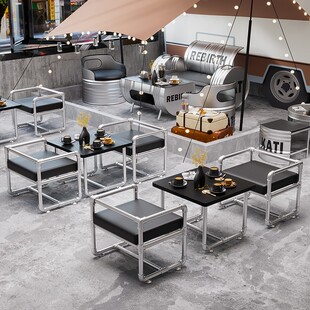 工业风创意水管沙发酒吧卡座奶茶店工作室洽谈区网红茶几桌椅组合