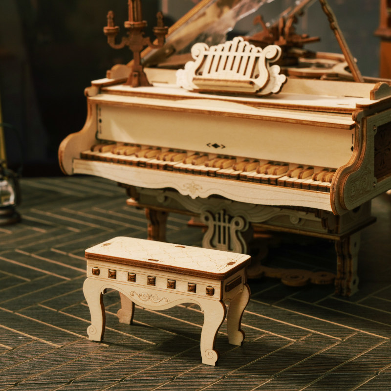 若客律动钢琴大提琴音乐盒八音盒积木diy手工木质生日情人节礼物