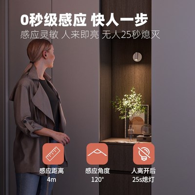 充电款感应壁灯免布线入户门玄关楼梯过道灯磁吸红外射灯超长续航