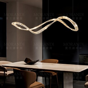意式轻奢水晶餐厅吊灯设计师款高端大气别墅餐桌岛吧台长条飘带灯