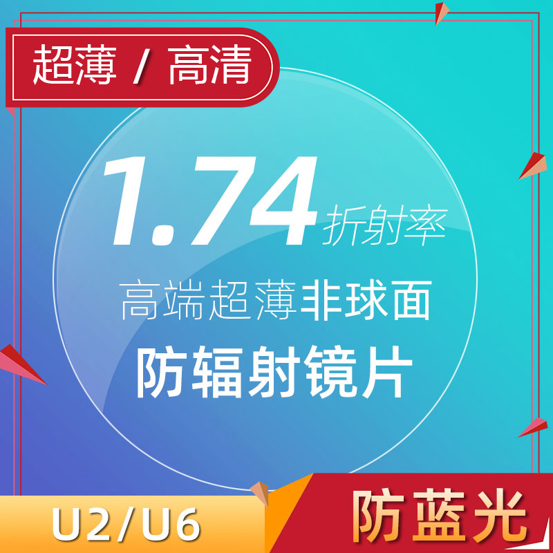 凯米174U2U6超薄眼镜片非球面度数近视散光网上配防蓝光超发水