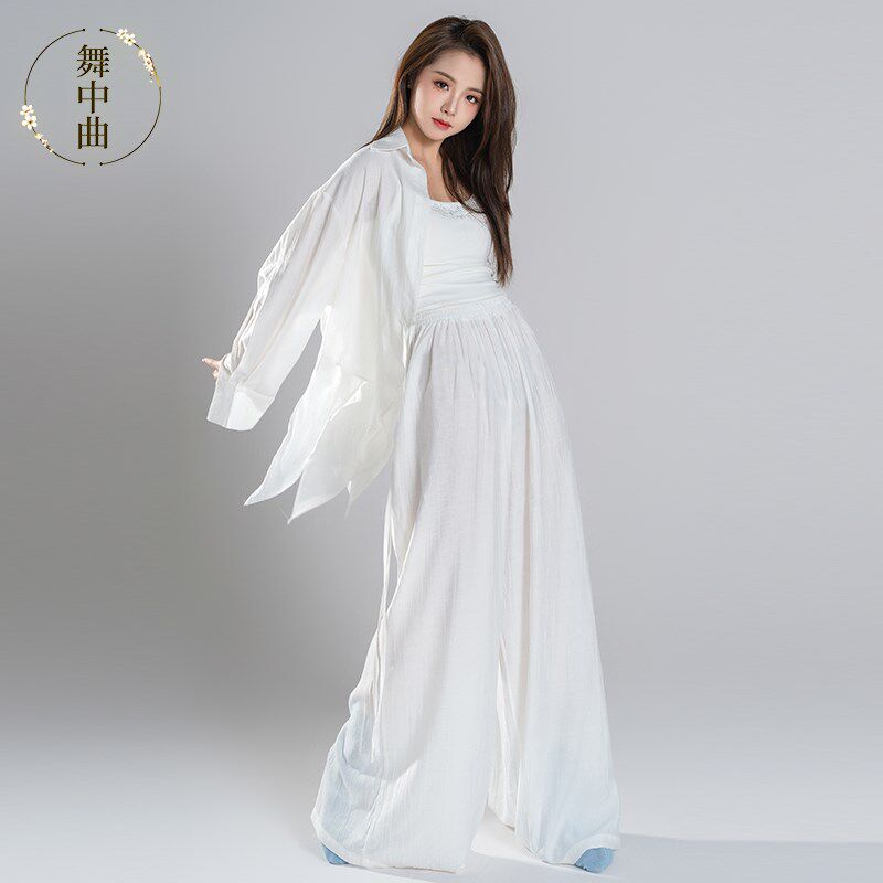 舞中曲现代舞宽松长袖飘逸衬衫套装女中国舞古典舞成人舞蹈服上衣