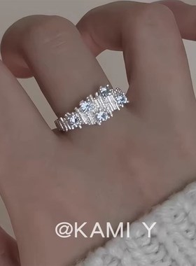 仿海盐蓝锆石戒指女轻奢高级感精致百搭开口指环小众设计感食指戒