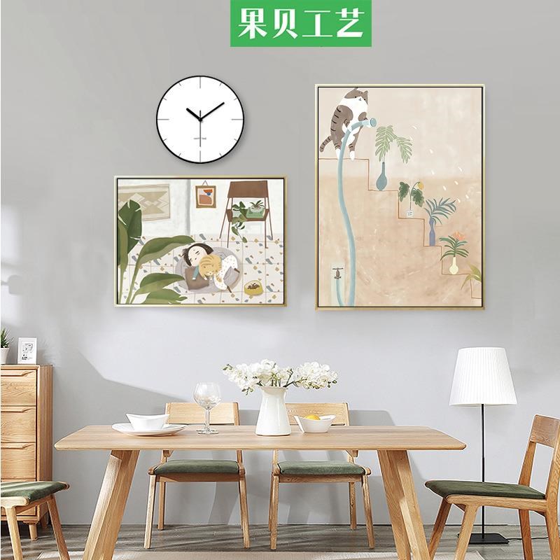 日式餐厅装饰画北欧小清新挂画饭厅壁画卧室床头画客厅动物插画猫图片