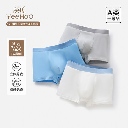 英氏青少年内裤纯棉男生发育期初高中学生10A蚕丝抑菌2025新款