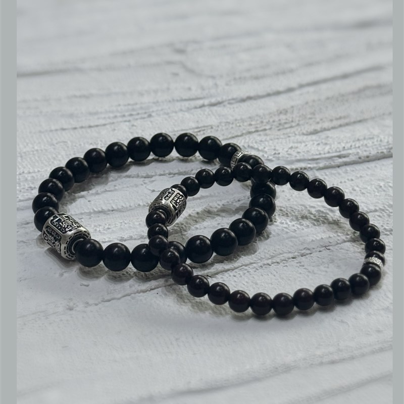 辟紫宸卫-小叶紫檀藏银男女情侣手串