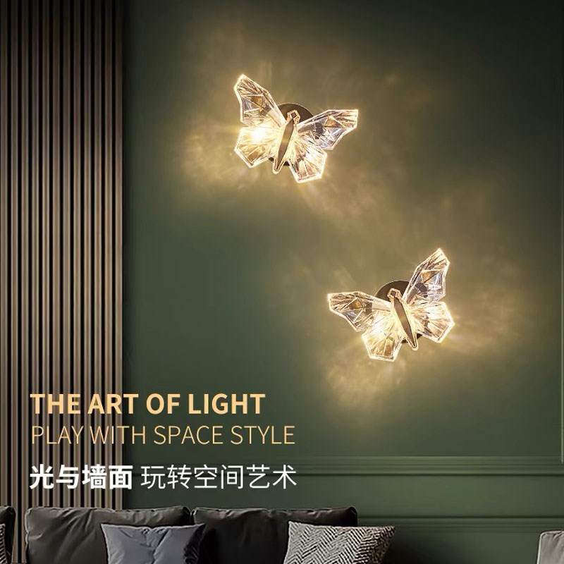 儿童房床头壁灯2024新款设计师网红蝴蝶楼梯走道少女生卧室装饰灯